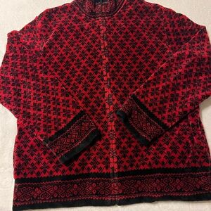 Talbots Geo Print Fair Isle Polar Fleece full zip Jacket for Women size XL